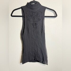 Y2K Bebe 100% Silk Sheer Top w/ 3D Rose Embroidery Black